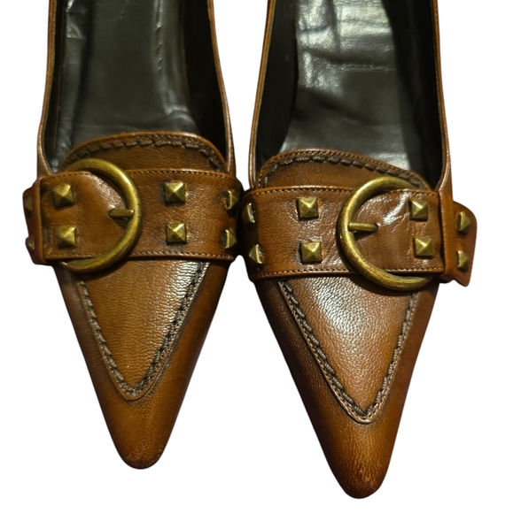Stuart Weitzman Buckled Studded Brown High Quality Leather Pointed Pumps Sz6M - Picture 6 of 12